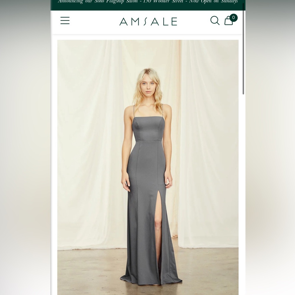 Amsale “Jade” crepe Slate Grey/Blue Dress with slit - NEVER WORN
